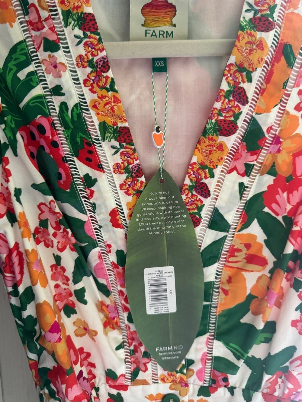 NWT FARM Rio Flowerful Sleeve Floral Romper Off White XXS - Picture 9 of 9
